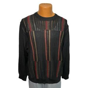 C10 Vintage D’Avila Men’s Black Knit Striped Classic Wool Blend Sweater, Medium